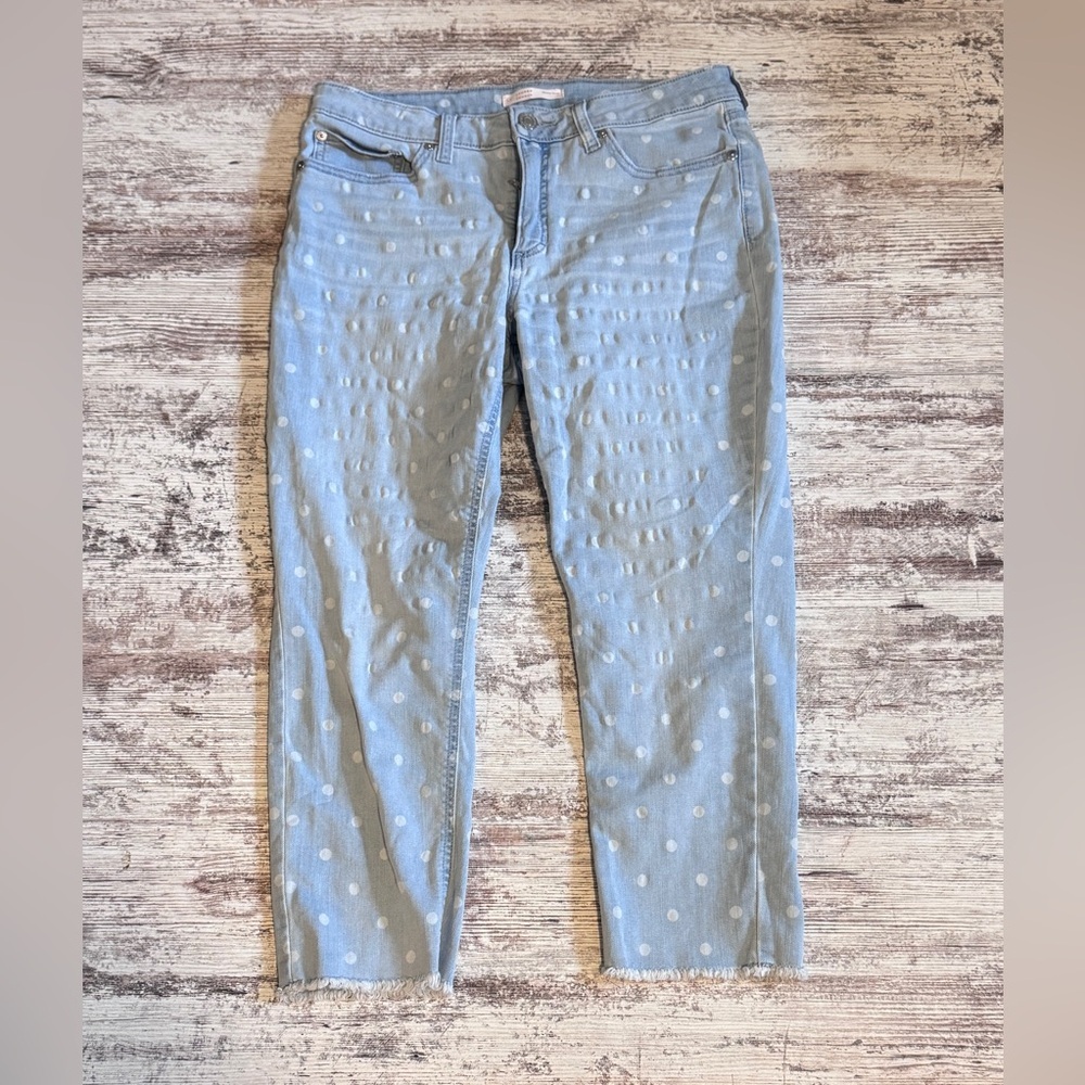 Lauren Conrad Women's Light Blue Polka Dot Jeans Size 16‎